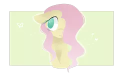 Size: 1488x903 | Tagged: artist:appleychu, bust, derpibooru import, floppy ears, fluttershy, hair over one eye, looking away, no pupils, portrait, safe, solo