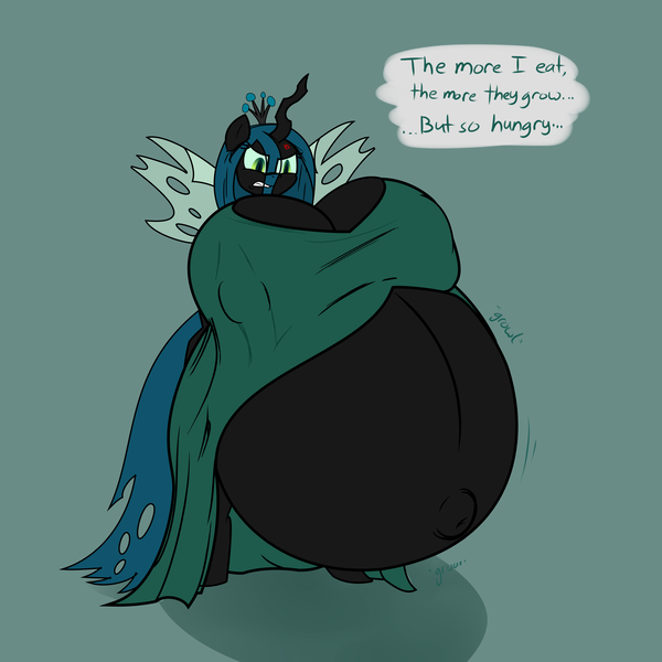 Size: 3000x3000 | Tagged: questionable, alternate version, artist:evan555alpha, artist:funble, color edit, derpibooru import, edit, queen chrysalis, anthro, annoyed, belly, belly button, big breasts, breasts, busty queen chrysalis, cleavage, colored, expansion, female, growth, huge breasts, hyper, hyper pregnancy, impossibly large belly, impossibly large breasts, pregnant, solo, solo female