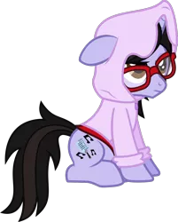 Size: 1126x1403 | Tagged: safe, artist:lightningbolt, derpibooru import, ponified, pony, unicorn, .svg available, annoyed, brendon urie, casual, clothes, crooked glasses, floppy ears, frown, glasses, hoodie, lidded eyes, male, panic! at the disco, shirt, simple background, sitting, solo, stallion, svg, transparent background, undershirt, unicorn problems, vector, zipper