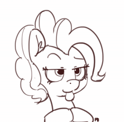 Size: 1280x1267 | Tagged: safe, artist:pabbley, derpibooru import, pinkie pie, earth pony, pony, 30 minute art challenge, animated, deal with it, deal with pink, female, gif, mare, monochrome, raised eyebrow, solo, sunglasses, tongue out