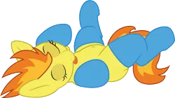 Size: 4448x2491 | Tagged: safe, artist:pabbley, derpibooru import, spitfire, pegasus, pony, absurd resolution, behaving like a cat, belly button, clothes, cute, cutefire, eyes closed, simple background, sleeping, socks, solo, tongue out, transparent background, vector