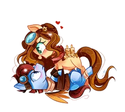 Size: 1024x916 | Tagged: safe, artist:ipun, derpibooru import, oc, oc:copper lightning, oc:rose aether, unofficial characters only, earth pony, original species, pony, scented pony, blushing, clothes, female, goggles, heart, heart eyes, jacket, male, mare, oc x oc, shipping, simple background, stallion, straight, transparent background, wingding eyes