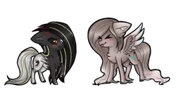 Size: 844x500 | Tagged: safe, artist:monogy, derpibooru import, oc, oc:ariann, oc:sophie, unofficial characters only, original species, pegasus, black sclera, female, heterochromia, mare, simple background, tongue out, transparent background, unshorn fetlocks