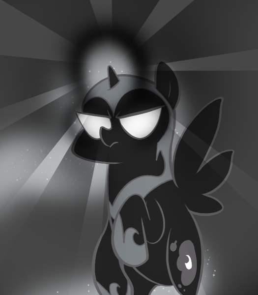 Size: 666x761 | Tagged: artist:egophiliac, ask, dark woona, derpibooru import, filly, glowing eyes, grayscale, magic, monochrome, moonstuck, nightmare moon, nightmare woon, safe, solo, tumblr