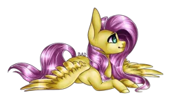 Size: 600x356 | Tagged: safe, artist:blitsazalisdash, artist:xxmissteaxx, derpibooru import, fluttershy, pony, prone, simple background, solo, transparent background