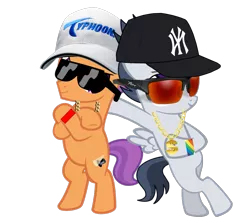 Size: 1535x1357 | Tagged: safe, artist:jawsandgumballfan24, derpibooru import, rumble, tender taps, pony, bipedal, bling, chains, dollar sign, hat, jewelry, necklace, new york yankees, rapper, simple background, sunglasses, transparent background, vector, wristband, yankees