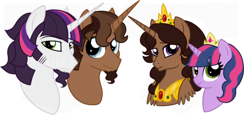 Size: 1024x483 | Tagged: safe, artist:tambelon, derpibooru import, oc, oc:prince evening star, oc:prince ursa minor, oc:princess liberty bell, oc:princess ting-a-ling, unofficial characters only, alicorn, pony, unicorn, alicorn oc, offspring, parent:oc:king bray, parent:twilight sparkle, parents:canon x oc, watermark