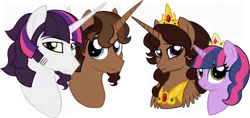 Size: 1024x483 | Tagged: safe, artist:tambelon, derpibooru import, oc, oc:prince evening star, oc:prince ursa minor, oc:princess liberty bell, oc:princess ting-a-ling, unofficial characters only, alicorn, pony, unicorn, alicorn oc, offspring, parent:oc:king bray, parent:twilight sparkle, parents:canon x oc, watermark