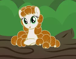 Size: 3300x2550 | Tagged: safe, artist:badumsquish, derpibooru import, oc, unofficial characters only, mushroom pony, original species, crossed hooves, female, forest, fungus, happy, log, looking at you, mushroom, panellus stipticus, smiling, solo