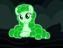 Size: 3300x2550 | Tagged: safe, artist:badumsquish, derpibooru import, oc, unofficial characters only, mushroom pony, original species, bioluminescent, crossed hooves, female, forest, fungus, glow, happy, log, looking at you, mushroom, night, panellus stipticus, smiling, solo