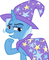 Size: 3781x4642 | Tagged: safe, artist:ironm17, derpibooru import, trixie, pony, unicorn, no second prances, absurd resolution, cape, clothes, evil grin, female, grin, hat, mare, simple background, smiling, solo, transparent background, vector, waving