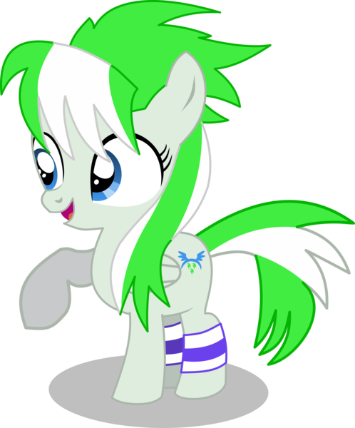 Size: 10208x12301 | Tagged: safe, artist:cyanlightning, derpibooru import, oc, oc:emerald lightning, unofficial characters only, pegasus, pony, .svg available, absurd resolution, cutie mark, female, filly, leg warmers, open mouth, raised hoof, raised leg, simple background, smiling, solo, transparent background, vector