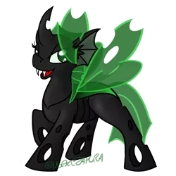 Size: 1024x1024 | Tagged: safe, artist:usagi-zakura, derpibooru import, oc, oc:mellifera, unofficial characters only, changeling, changeling oc, green changeling, open mouth, simple background, solo, transparent background