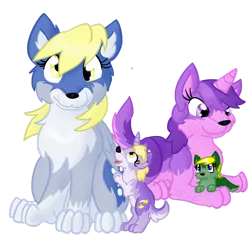 Size: 1024x1024 | Tagged: safe, artist:usagi-zakura, derpibooru import, amethyst star, derpy hooves, dinky hooves, pegasus, pony, wolf, female, jenny, my little wolf, simple background, species swap, transparent background