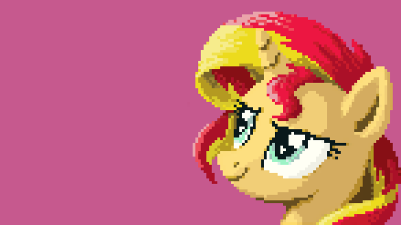 Size: 3840x2160 | Tagged: safe, artist:brisineo, derpibooru import, sunset shimmer, pony, unicorn, pixel art, simple background, smiling, solo, wallpaper