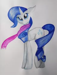 Size: 1024x1365 | Tagged: artist:lcpegasister75, clothes, derpibooru import, rarity, safe, scarf, solo, traditional art, watercolor painting