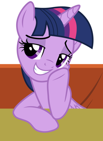 Size: 2700x3700 | Tagged: safe, artist:tomfraggle, derpibooru import, twilight sparkle, twilight sparkle (alicorn), alicorn, pony, the saddle row review, grin, looking at you, sitting, smiling, smuglight sparkle, solo