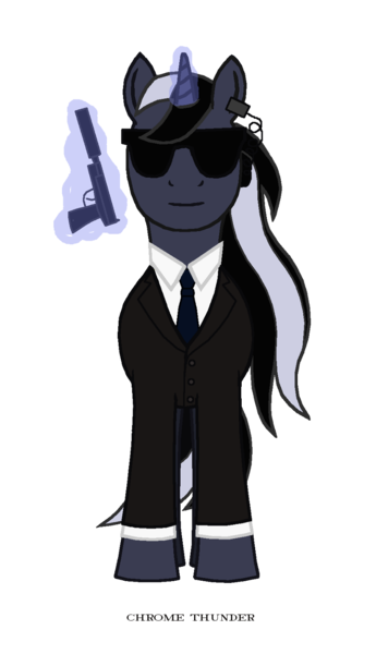 Size: 806x1400 | Tagged: artist:lonewolf3878, cia, derpibooru import, gun, oc, oc:chrome thunder, safe, simple background, solo, special agent, transparent background, unofficial characters only, weapon