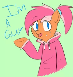 Size: 1800x1900 | Tagged: safe, artist:cherryceriseart, derpibooru import, oc, oc:peachy, unofficial characters only, earth pony, pony, androgynous, bipedal, clothes, femboy, freckles, image, male, png, ponytail, simple background, solo, stallion, trap