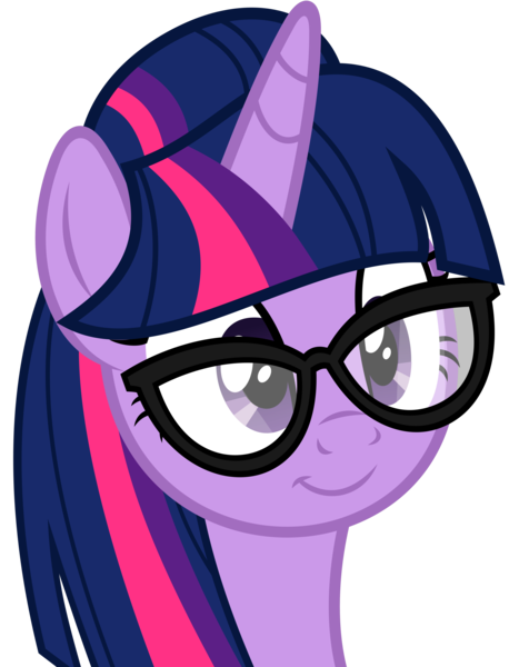 Size: 4600x5914 | Tagged: absurd resolution, alternate character interpretation, alternate hairstyle, artist:slb94, bust, cute, derpibooru import, female, glasses, mare, safe, simple background, smiling, solo, transparent background, twilight sparkle, vector