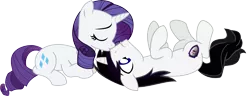 Size: 10980x4201 | Tagged: safe, artist:barrfind, derpibooru import, rarity, oc, oc:barrfind, pony, unicorn, absurd resolution, canon x oc, cutie mark, eyes closed, female, kissing, lying, male, nose kiss, on back, rarifind, shipping, simple background, straight, transparent background, vector