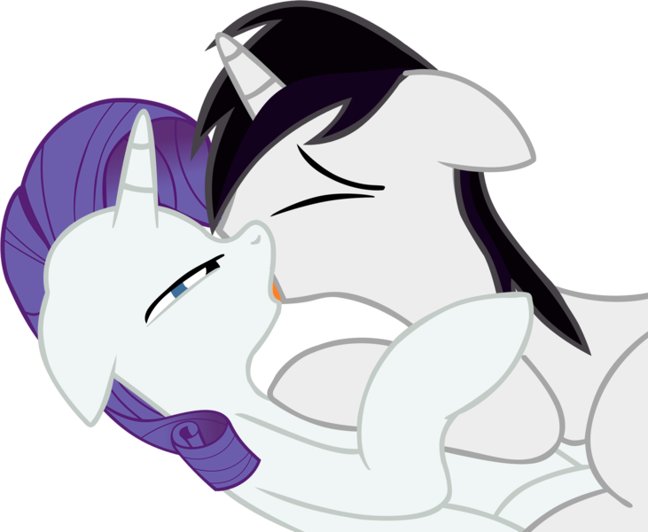 Size: 2651x2176 | Tagged: suggestive, artist:barrfind, derpibooru import, rarity, oc, oc:barrfind, pony, unicorn, canon x oc, cuddling, eyes closed, female, kissing, love, male, rarifind, shipping, simple background, snuggling, straight, transparent background, vector