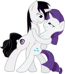 Size: 5564x6363 | Tagged: safe, artist:barrfind, derpibooru import, rarity, oc, oc:barrfind, pony, unicorn, absurd resolution, canon x oc, cutie mark, eye contact, female, holding a pony, hug, looking at each other, love, male, rarifind, shipping, simple background, smiling, straight, transparent background, vector
