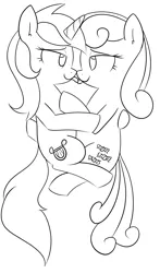Size: 1129x1920 | Tagged: suggestive, artist:wafflecakes, derpibooru import, bon bon, lyra heartstrings, sweetie drops, earth pony, pony, unicorn, 30 minute art challenge, bedroom eyes, black and white, cuddling, female, french kiss, grayscale, lesbian, looking at each other, lyrabon, monochrome, shipping, simple background, tongue out, white background