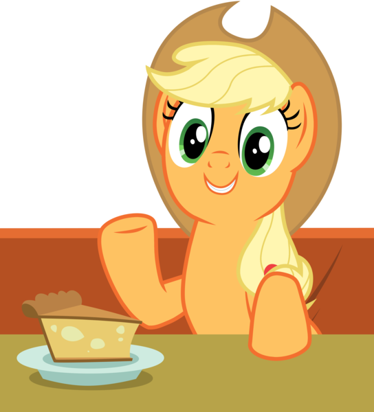 Size: 3900x4300 | Tagged: safe, artist:tomfraggle, derpibooru import, applejack, earth pony, pony, the saddle row review, absurd resolution, cake, cake slice, food, pie, simple background, solo, table, transparent background, vector