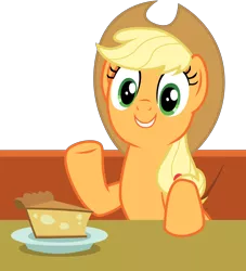 Size: 3900x4300 | Tagged: safe, artist:tomfraggle, derpibooru import, applejack, earth pony, pony, the saddle row review, absurd resolution, cake, cake slice, food, pie, simple background, solo, table, transparent background, vector