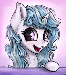 Size: 2677x3024 | Tagged: safe, artist:gaelledragons, derpibooru import, oc, oc:melodia, unofficial characters only, pony, unicorn, commission, cute, female, looking at you, mare, open mouth, smiling, solo