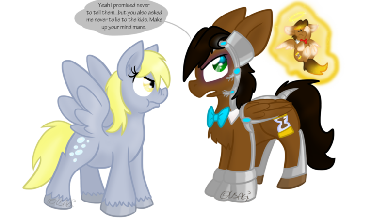 Size: 1024x576 | Tagged: safe, artist:usagi-zakura, derpibooru import, derpy hooves, oc, oc:mister clever, pegasus, pony, chibi angel doctor, doctor who, eleventh doctor, female, male, mare, simple background, stallion, transparent background