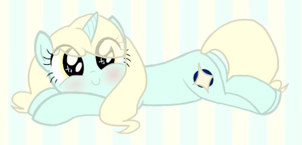 Size: 600x289 | Tagged: safe, artist:lemonspark, derpibooru import, oc, unofficial characters only, pony, unicorn, blushing, crossed legs, cute, female, looking at you, lying, smiling, solo