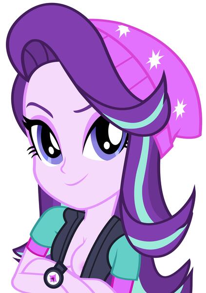Size: 3400x4820 | Tagged: questionable, artist:remcmaximus, derpibooru import, edit, starlight glimmer, human, equestria girls, mirror magic, spoiler:eqg specials, absurd resolution, beanie, breasts, busty starlight glimmer, cleavage, crossed arms, female, hat, looking at you, show accurate, solo, solo female, vector, watch, wristwatch