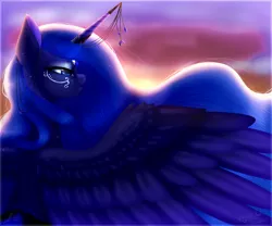 Size: 2400x2000 | Tagged: safe, artist:minelvi, artist:rubyflank, derpibooru import, princess luna, alicorn, pony, collaboration, female, horn jewelry, jewelry, mare, open collaboration, solo, spread wings