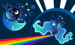 Size: 2000x1200 | Tagged: safe, artist:evilarticfox, artist:zekrom-9, derpibooru import, princess luna, glowing eyes, rainbow, rainbow power, rainbow power-ified, solo, starry mane, vector, wallpaper