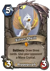 Size: 400x569 | Tagged: artist:kwendynew, birb, card, crossover, derpibooru import, hearthstone, hippogriff, oc, oc:silver quill, safe, solo, trading card, trading card game, unofficial characters only, warcraft