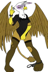 Size: 1200x1800 | Tagged: artist needed, suggestive, color edit, derpibooru import, edit, gilda, anthro, gryphon, bottomless, bracelet, clothes, colored, drawfag, female, image, jewelry, looking at you, middle finger, pantera, panties, panties around leg, partial nudity, piercing, png, ripped stockings, shirt pull, simple background, solo, solo female, spikes, stockings, thigh highs, transparent background, underwear, vulgar