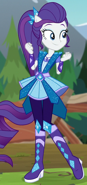 Size: 450x958 | Tagged: safe, derpibooru import, screencap, rarity, equestria girls, legend of everfree, beautiful, boots, crystal guardian, female, geode of shielding, high heel boots, magical geodes, ponied up, pony ears, ponytail, raised leg, solo, sparkles, super ponied up, superhero