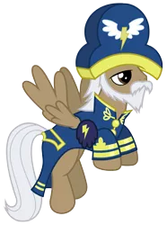 Size: 2231x3000 | Tagged: safe, artist:brony-works, derpibooru import, admiral fairweather, pegasus, pony, testing testing 1-2-3, ancient wonderbolts uniform, beard, bicorne, clothes, facial hair, flying, hat, high res, male, moustache, simple background, solo, stallion, transparent background, uniform, vector