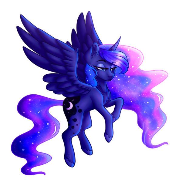 Size: 3500x3500 | Tagged: safe, artist:micky-ann, derpibooru import, princess luna, alicorn, pony, color porn, flying, lidded eyes, simple background, solo, transparent background, unshorn fetlocks