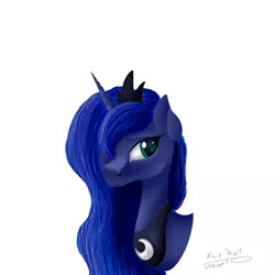 Size: 1000x1000 | Tagged: safe, artist:egyptin, derpibooru import, princess luna, alicorn, pony, bust, female, mare, portrait, signature, simple background, solo, white background