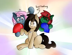 Size: 2638x2007 | Tagged: safe, artist:lou, derpibooru import, oc, oc:acid poison, oc:juicy dream, oc:louvely, unofficial characters only, pony, balloon, bully, bullying, fear, globophobia, jewelry, necklace, phobia, sweat