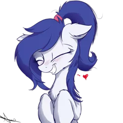 Size: 1024x1024 | Tagged: safe, artist:aurelleah, derpibooru import, oc, oc:rescue pony, unofficial characters only, pony, aurelleah is trying to murder us, blushing, bust, chest fluff, cute, ear fluff, eyes closed, floppy ears, fluffy, happy, heart, ocbetes, ponytail, simple background, smiling, solo, transparent background, weapons-grade cute