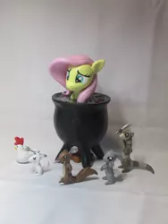 Size: 1000x1333 | Tagged: artist:earthenpony, cauldron, chicken, craft, derpibooru import, ferret, fluttershy, fork, knife, magical mystery cure, mouse, photo, pony as food, rabbit, safe, scene interpretation, sculpture, spoon, squirrel, traditional art