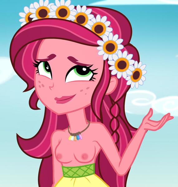 Size: 1028x1080 | Tagged: questionable, derpibooru import, edit, edited screencap, screencap, gloriosa daisy, equestria girls, breasts, casual exposure, female, freckles, nipples, nudity, show accurate, show accurate porn, solo, solo female