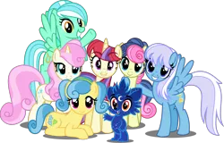 Size: 6000x3849 | Tagged: safe, artist:orin331, derpibooru import, bon bon, lemon hearts, lyra heartstrings, minuette, moondancer, sweetie drops, twinkleshine, oc, oc:dipper, alicorn, pegasus, pony, unicorn, ursa minor, dancerverse, absurd resolution, alicornified, alternate hairstyle, alternate universe, female, flying, group, looking at you, mare, prone, race swap, simple background, transparent background, ursa minimus