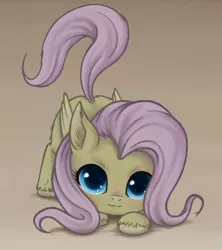 Size: 900x1013 | Tagged: safe, artist:zetamad, derpibooru import, fluttershy, pegasus, pony, behaving like a cat, cute, ear fluff, face down ass up, fluttercat, folded wings, looking at you, looking up, shyabetes, simple background, solo, unshorn fetlocks