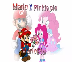 Size: 1280x1111 | Tagged: safe, derpibooru import, pinkie pie, equestria girls, balloon, boots, bracelet, clothes, crossover, flower, high heel boots, jewelry, mario, mariopie, shipping, shoes, skirt, super mario bros.