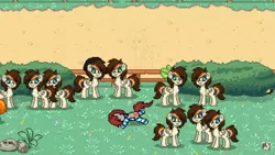 Size: 1366x768 | Tagged: safe, artist:tiorafajp2, derpibooru import, screencap, oc, oc:ponepony, oc:prism streak, unofficial characters only, pony, pony town, :o, clothes, error, glitch, open mouth, socks, striped socks, weird